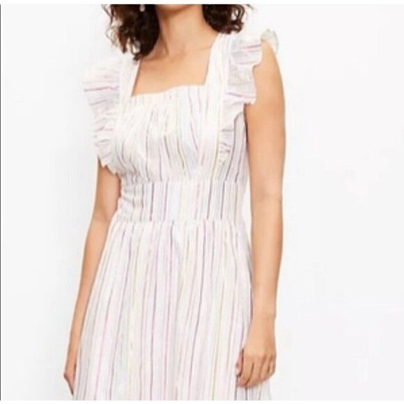 NEW Ann Taylor Victoria Ruffle Midi Dress Size 8 Cutout Back Shimmer Stripe - Picture 12 of 15